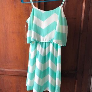 Teal + white chevron dress.